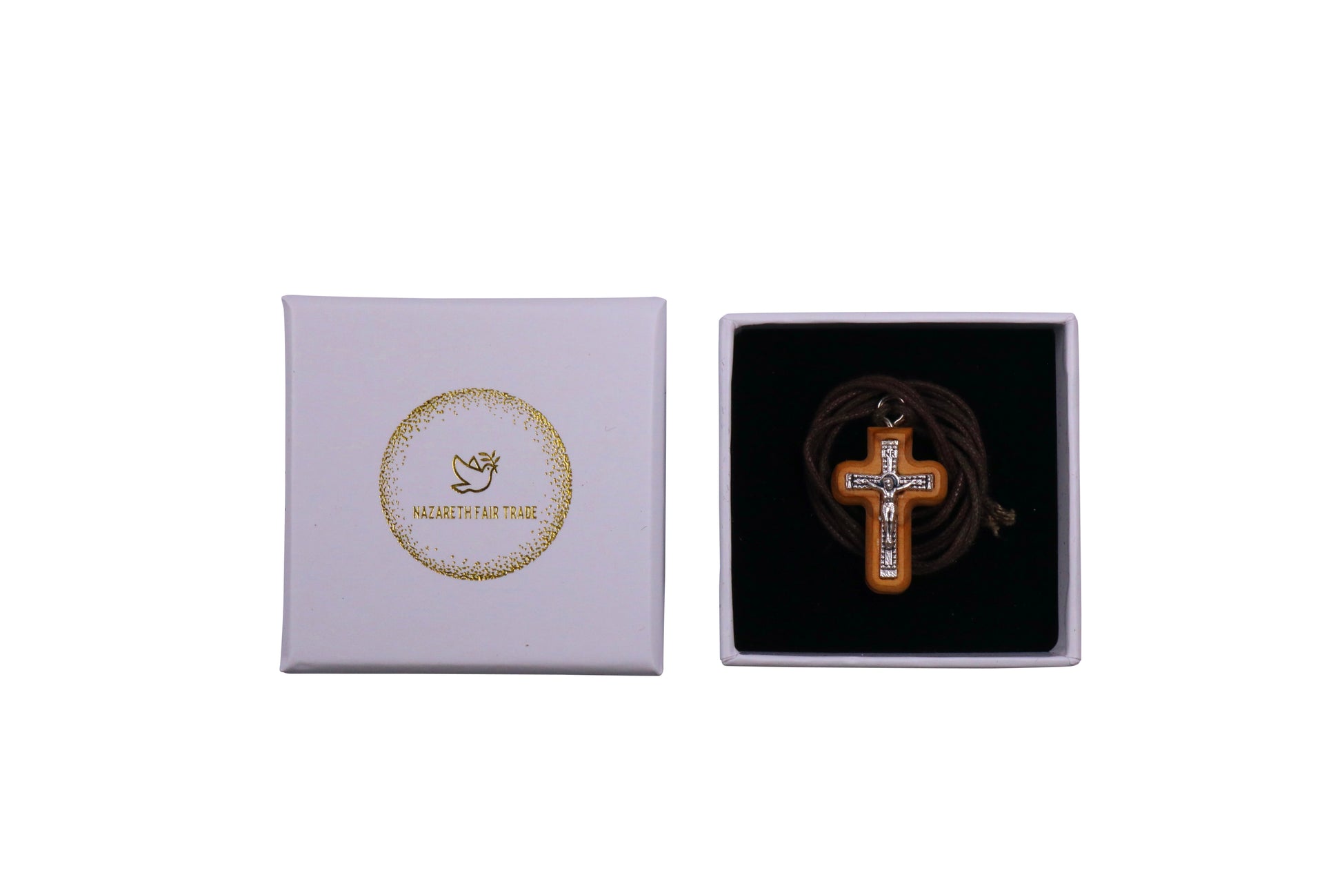 Divine Harmony Olive Wood Crucifix Necklace in Gift Box