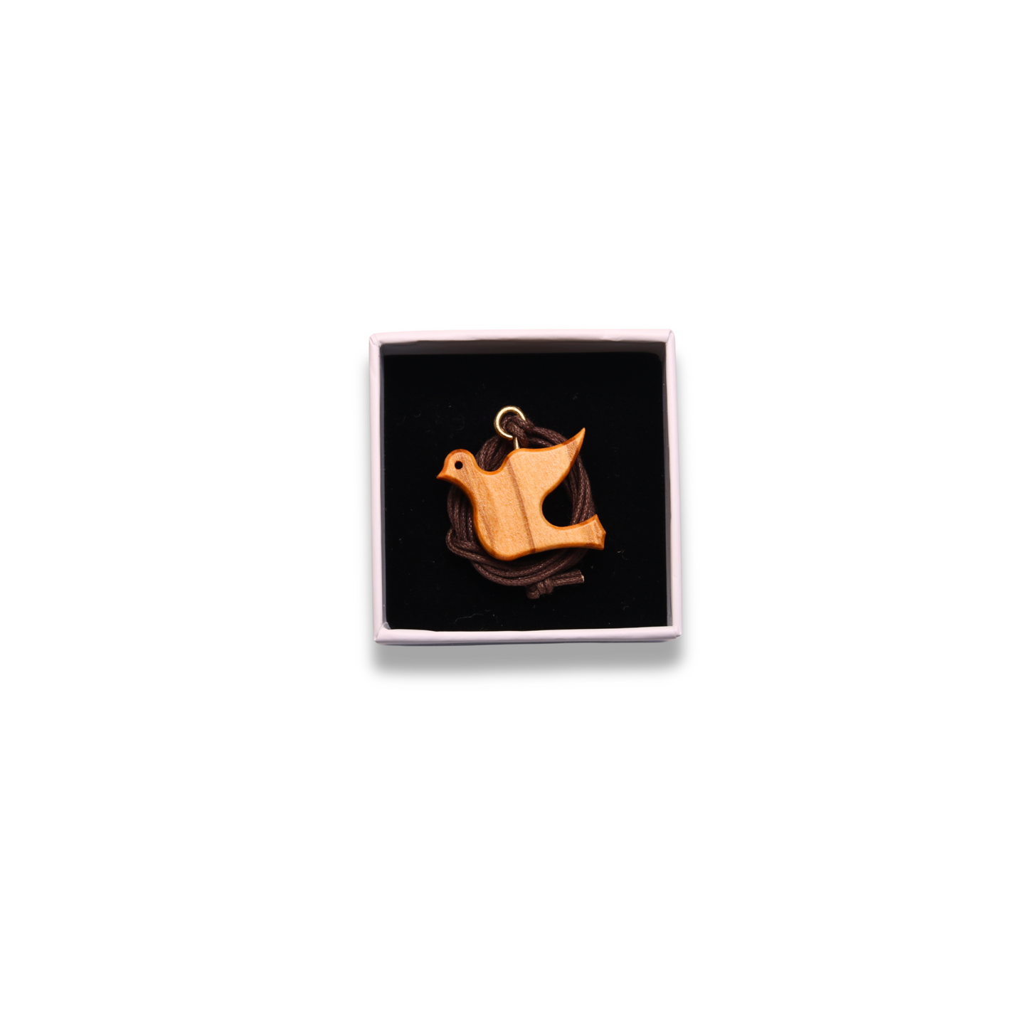 Olive Wood Dove Pendant Necklace in gift box