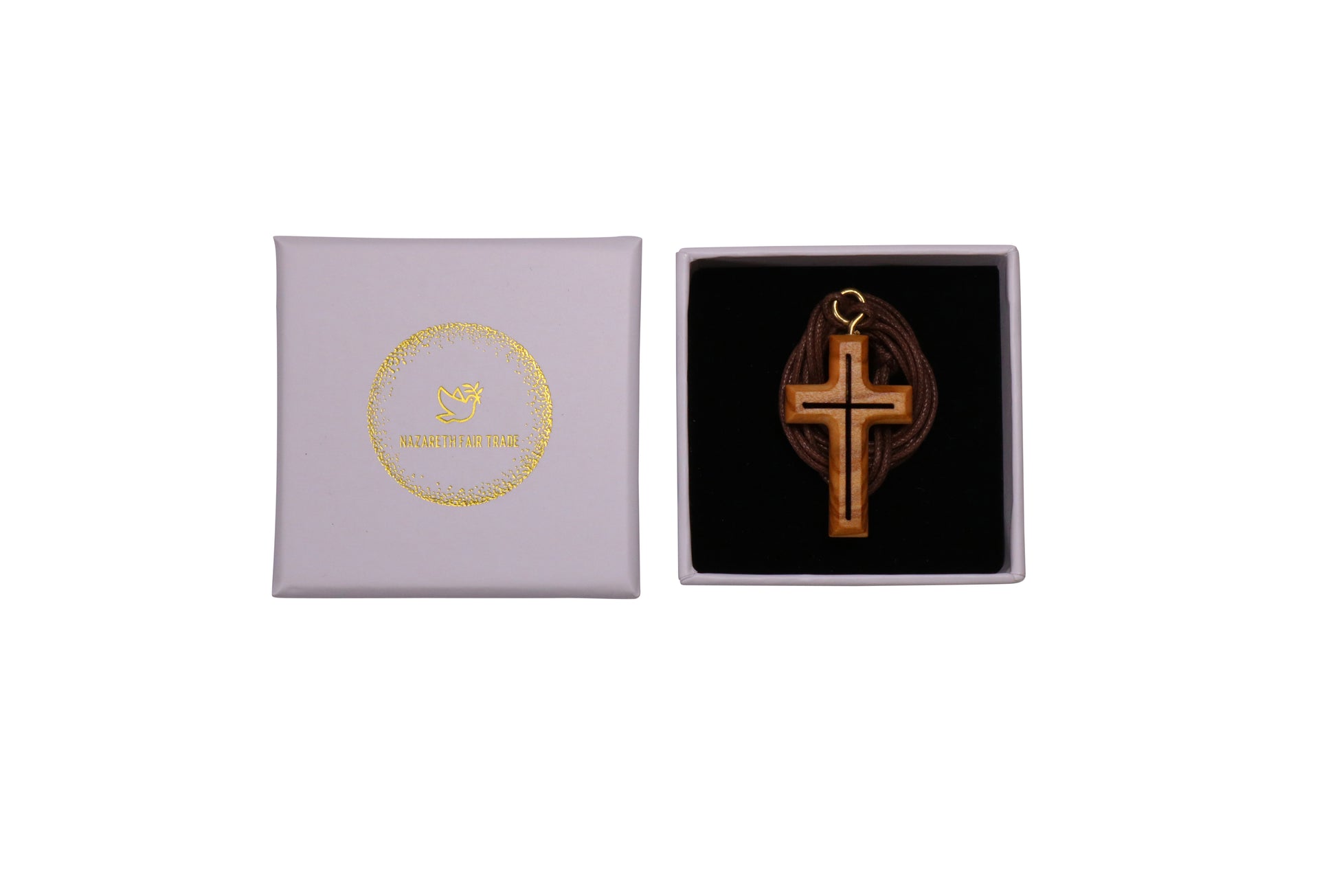 Dual Essence Olive Wood Cross Necklace in Gift Box
