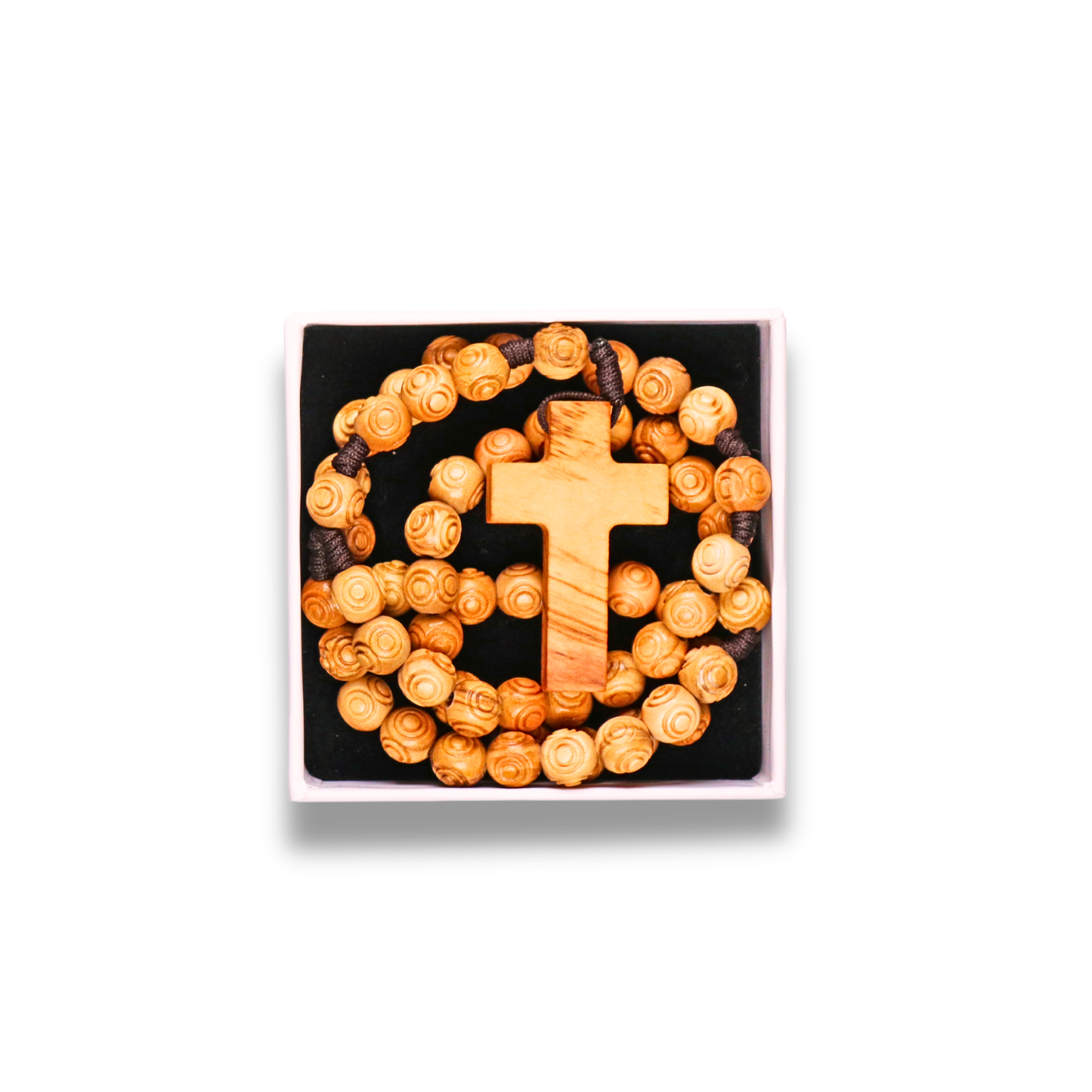 Engraved Olive Wood Prayer Rosary In Gift Box