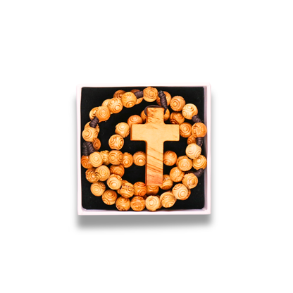 Engraved Olive Wood Prayer Rosary In Gift Box