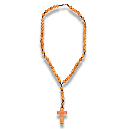Engraved Olive Wood Rosary Necklace