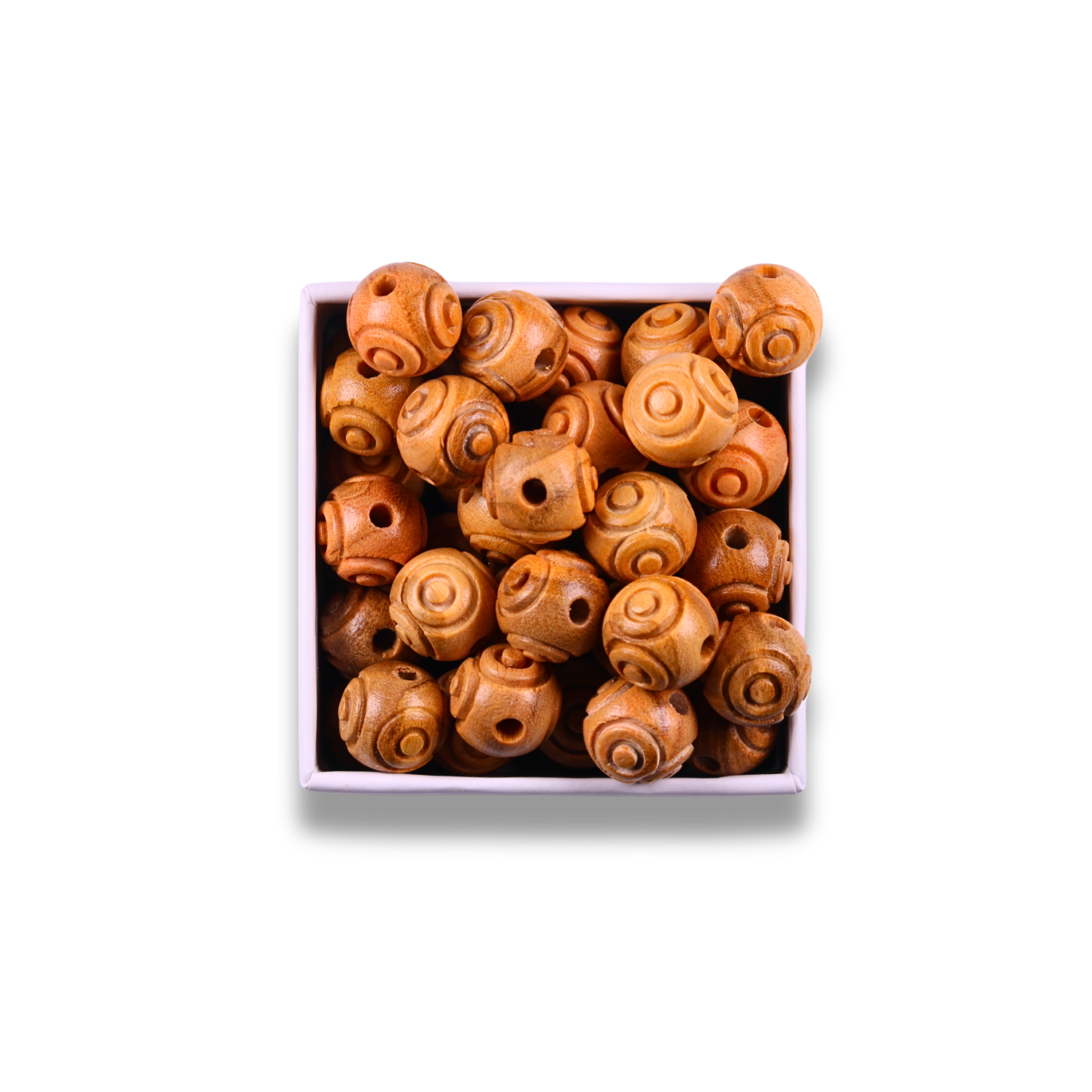 Engraved Round Olive Wood Beads In Gift Box