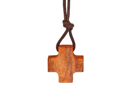 Equilibrium Olive Wood Greek Cross Necklace Close Up