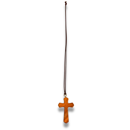 Essentia Olive Wood Cross Necklace Full Length