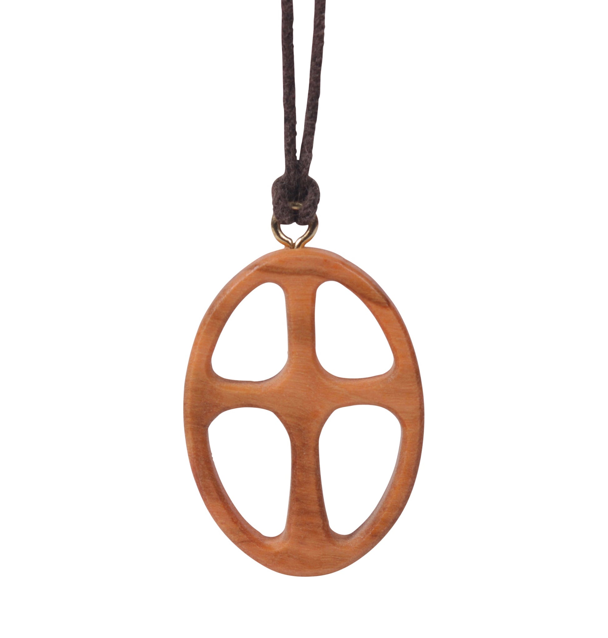 Faithful Oval Olive Wood Cross Necklace Close Up
