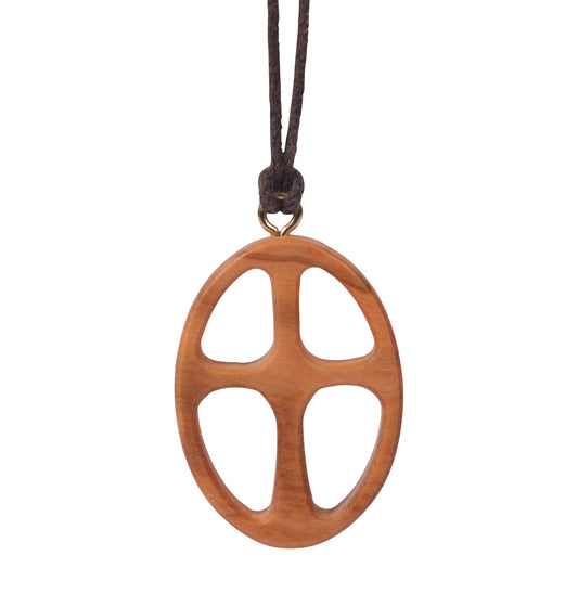 Faithful Oval Olive Wood Cross Necklace Close Up