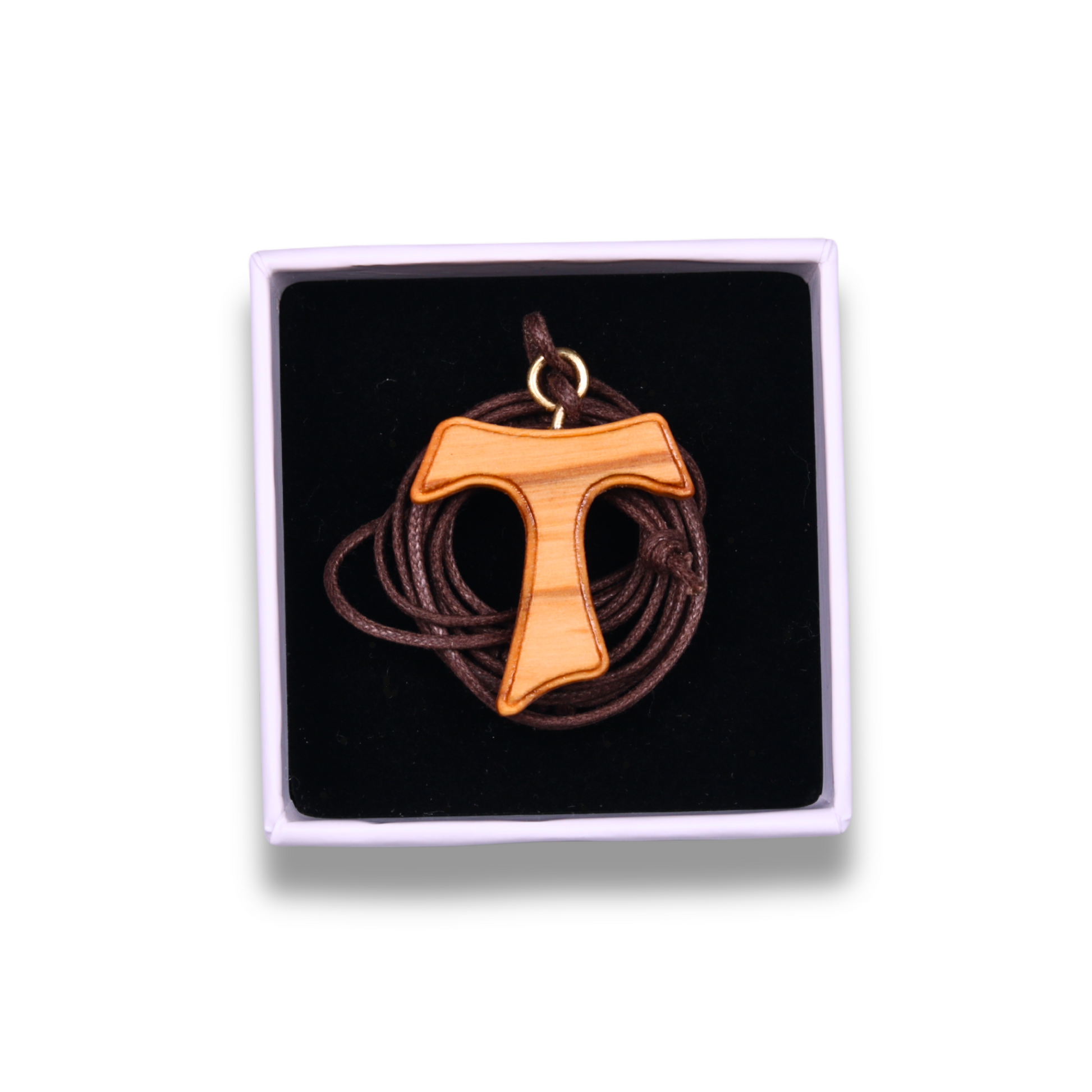 Francis Tau Olive Wood Cross Necklace In Gift Box