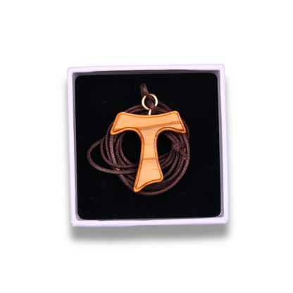 Francis Tau Olive Wood Cross Necklace In Gift Box