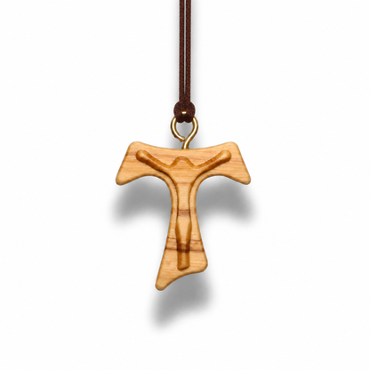 Franciscan Tau Olive Wood Cross Necklace