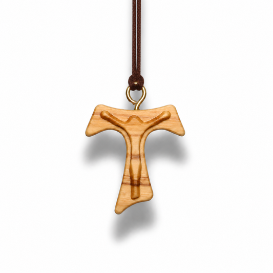Franciscan Tau Olive Wood Cross Necklace