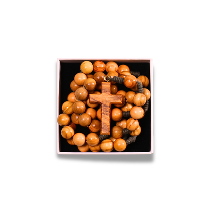 Olive wood rosary with a cross pendant in a gift box
