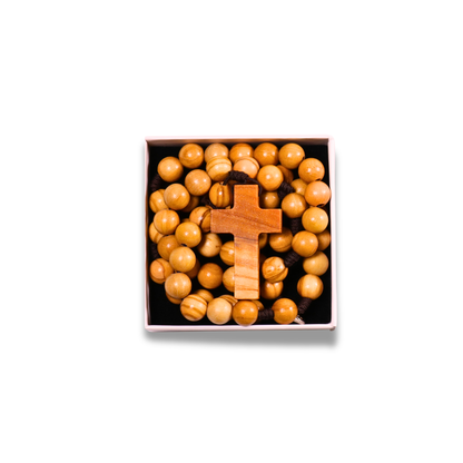 Galilee Olive Wood Rosary Necklace In Gift Box