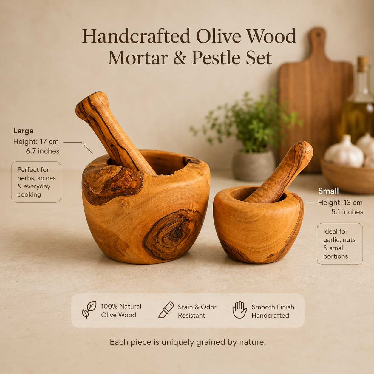 Olive Wood Mortar & Pestle – Handcrafted in Galilee
