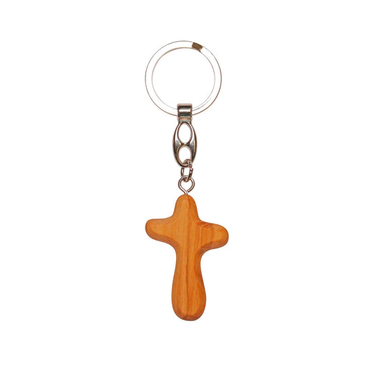Harmonia Olive Wood Cross Keychain Close Up