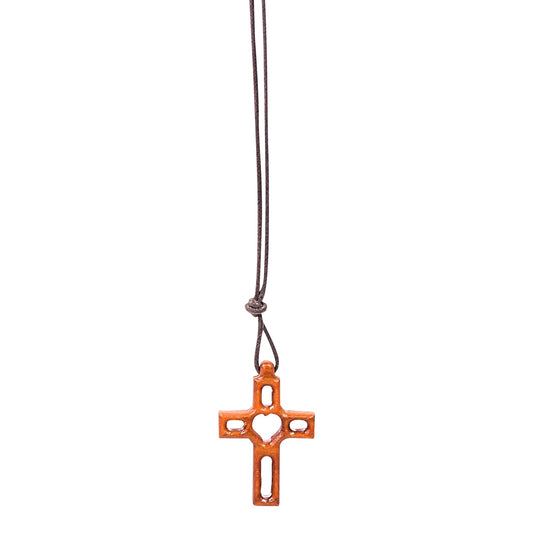 Heart of Faith Olive Wood Cross Necklace Close Up