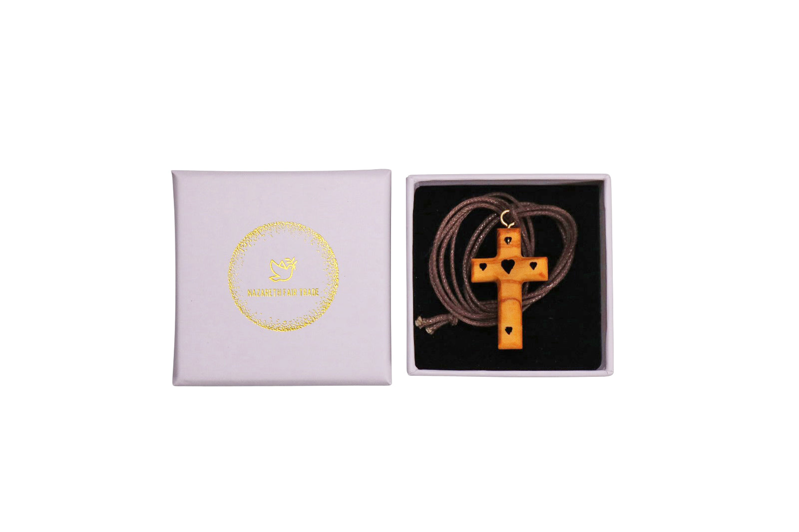 Hearts of Devotion Olive Wood Cross Necklace in Gift Box