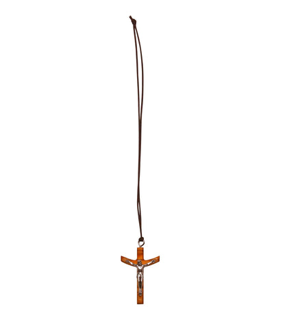 Heavenward Arc Olive Wood Crucifix Necklace Full Length