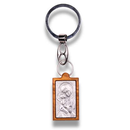 Holy Mother Olive Wood Keychain