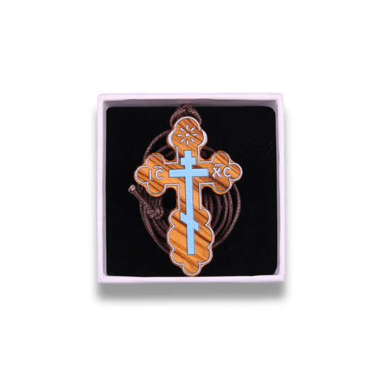 ICXC Orthodox Olive Wood Cross Necklace in gift box