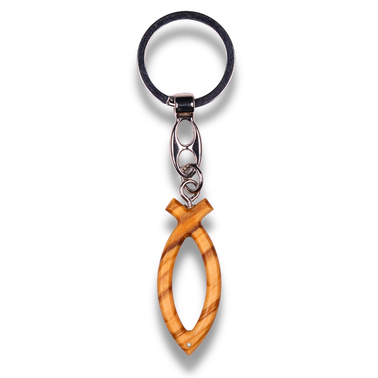 Ichthus Pendant Olive Wood Keychain
