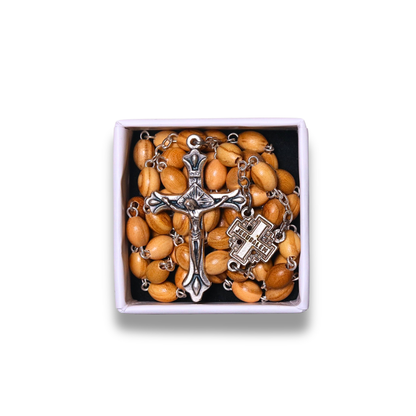 Jerusalem Cross Olive Wood Rosary In Gift Box