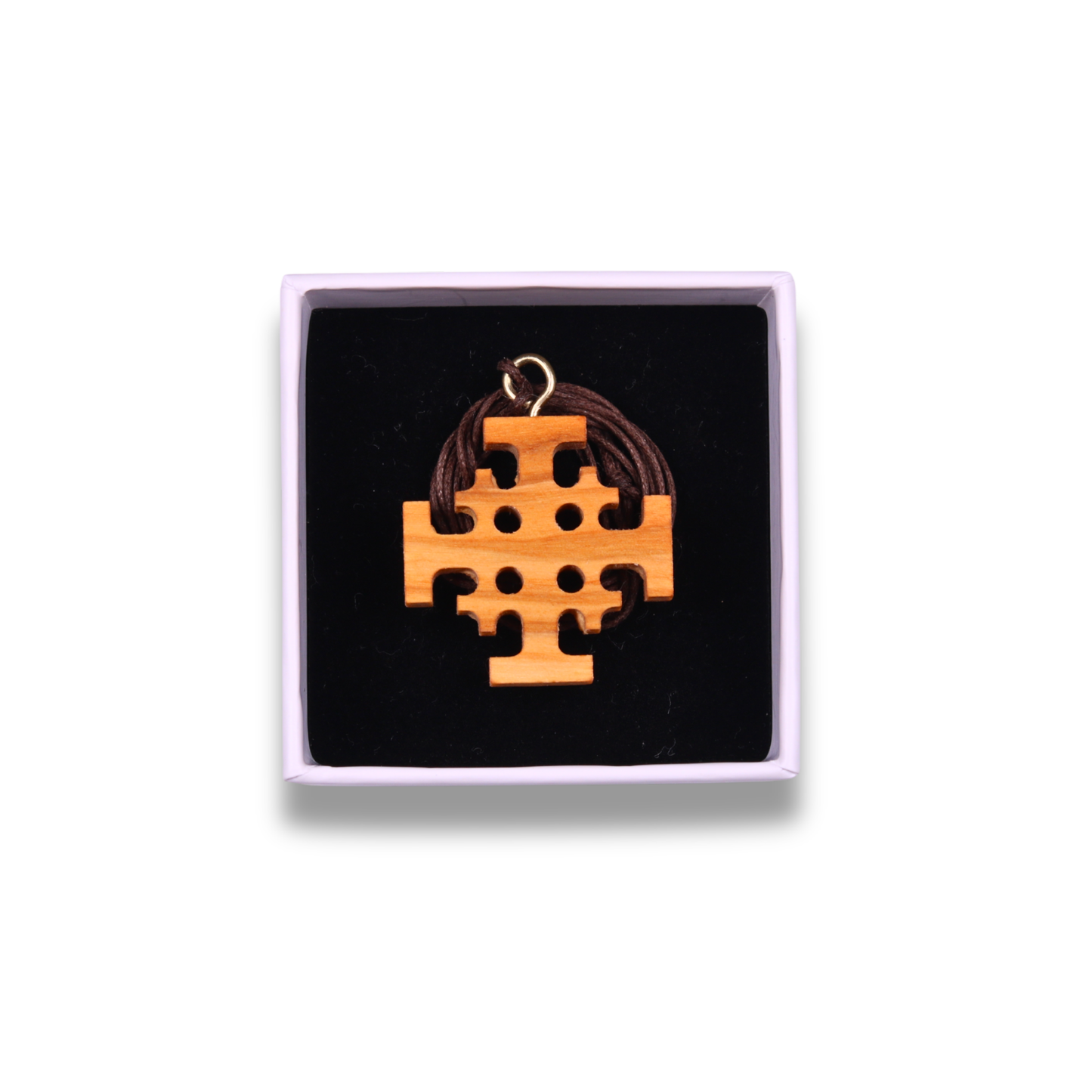 Jerusalem Olive Wood Cross Necklace in gift box