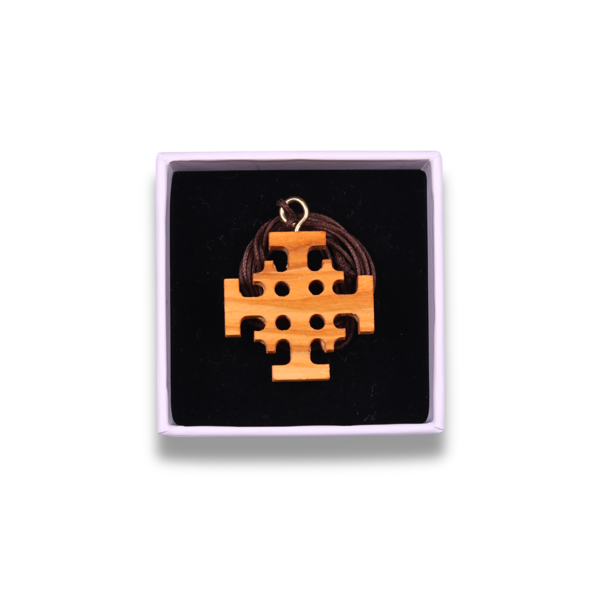 Jerusalem Olive Wood Cross Necklace in gift box