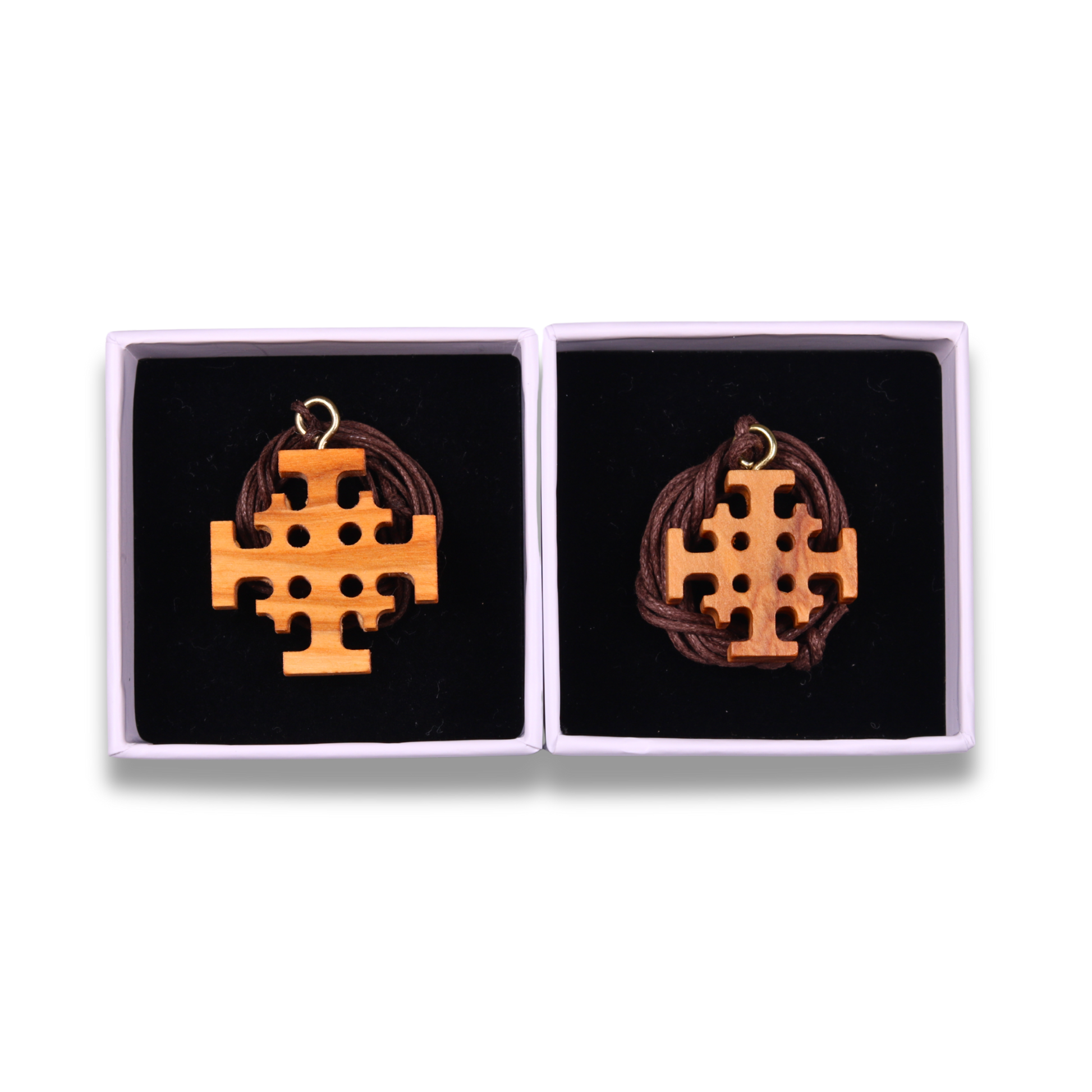 Jerusalem Olive Wood Cross Necklace in gift boxes
