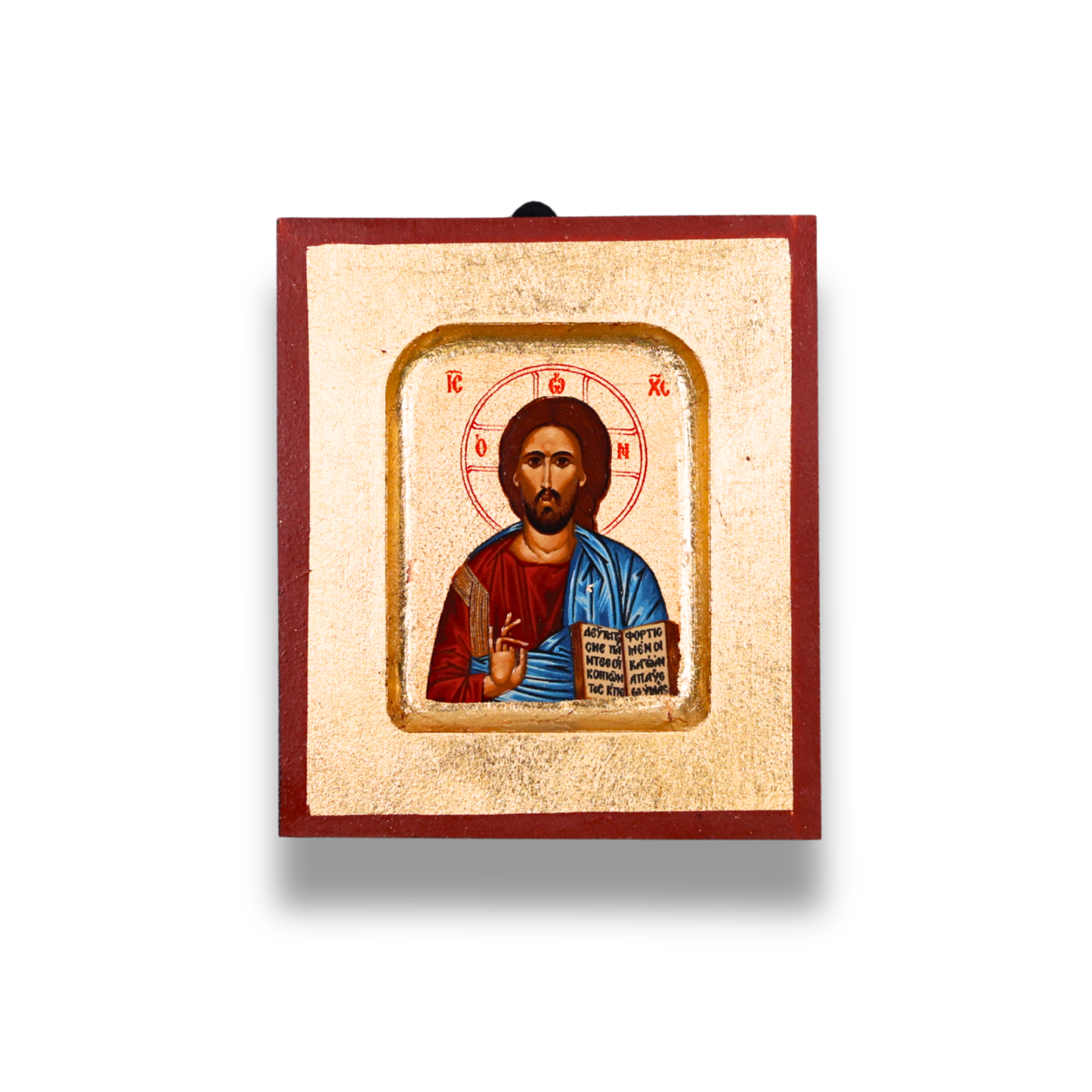 Icon of Christ with a red frame on a white background