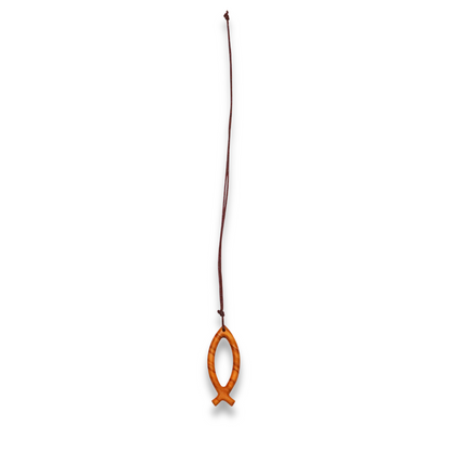 Jesus fish Ichthus olive wood cross necklace with cord