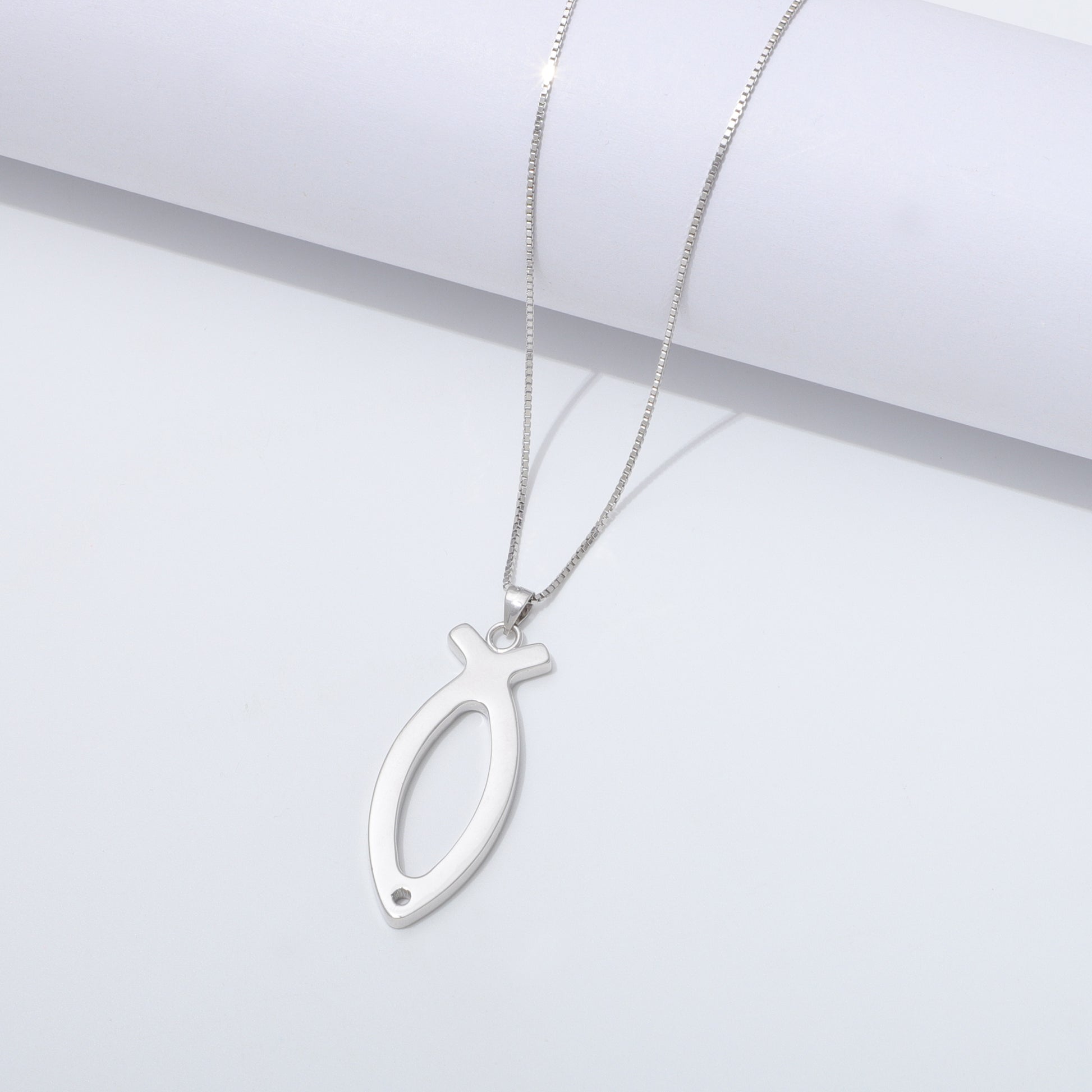 925 Sterling Silver Ichthus Fish Necklace Large