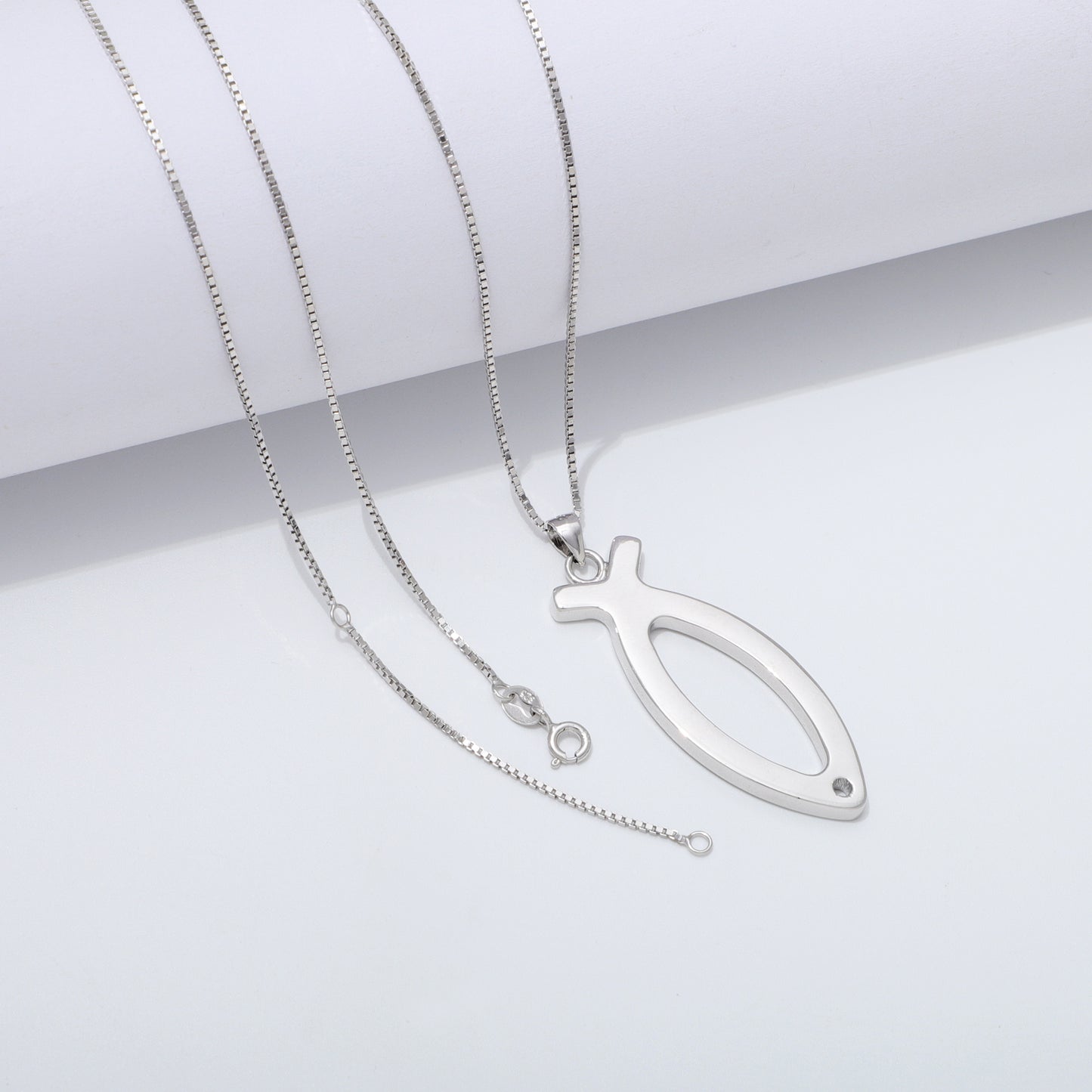 925 Sterling Silver Ichthus Fish Necklace Large