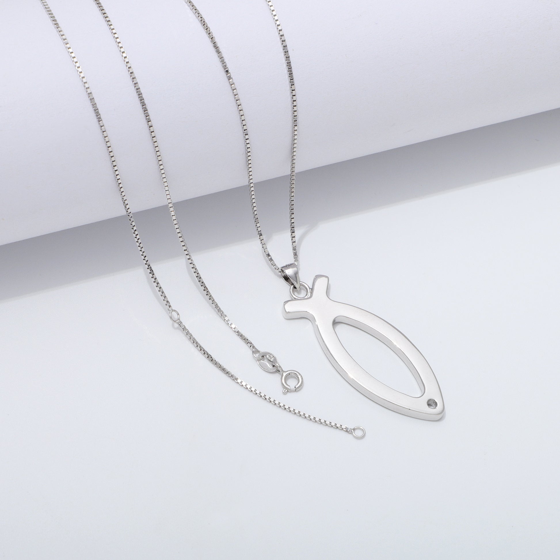 925 Sterling Silver Ichthus Fish Necklace Large