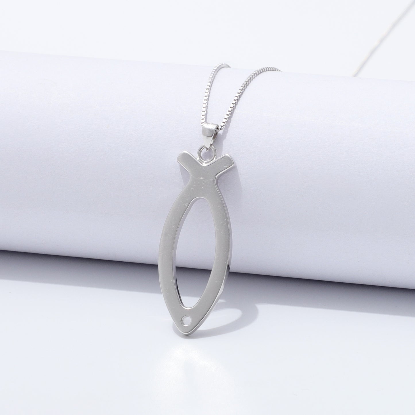 925 Sterling Silver Ichthus Fish Necklace Large