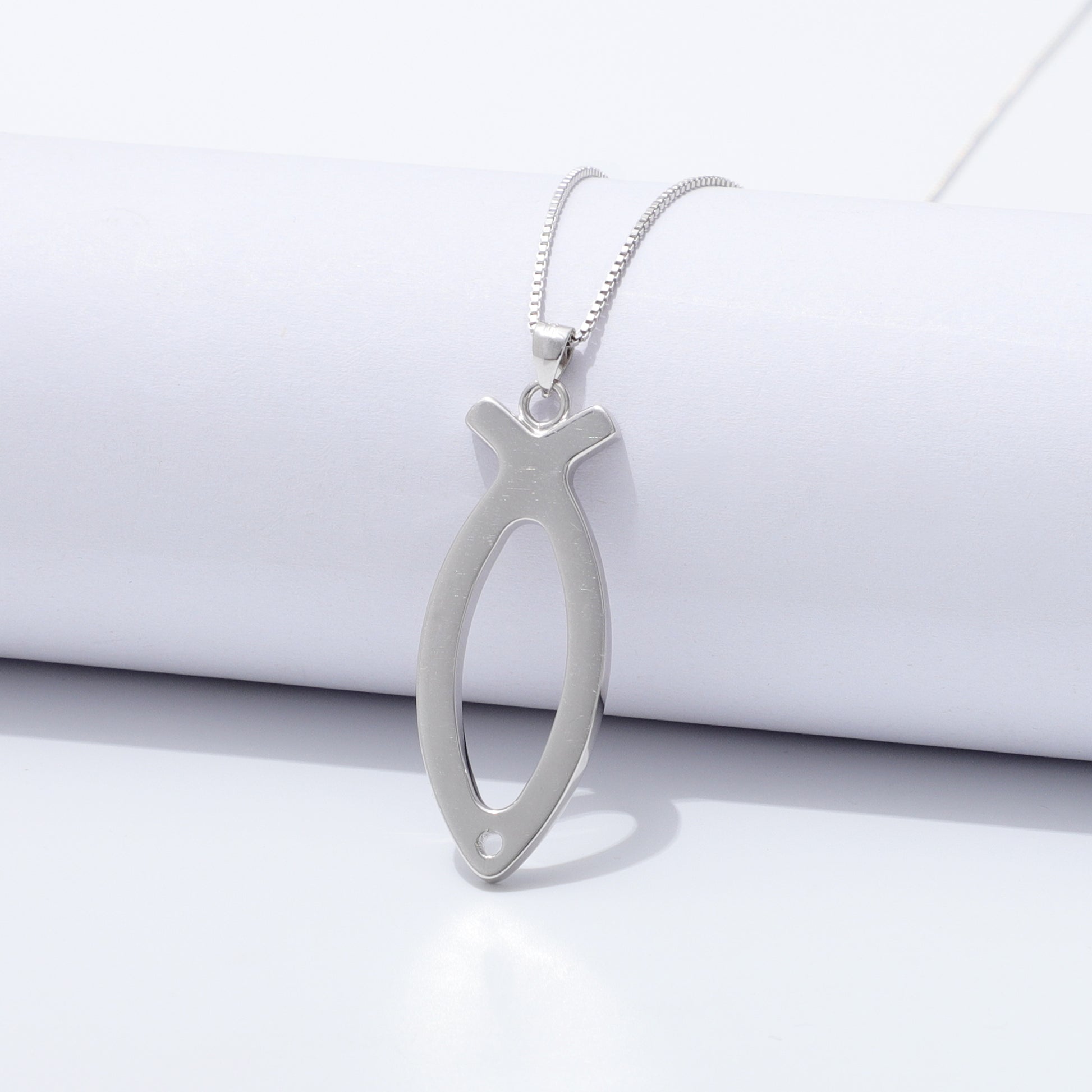 925 Sterling Silver Ichthus Fish Necklace Large