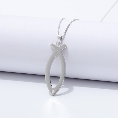 925 Sterling Silver Ichthus Fish Necklace Large