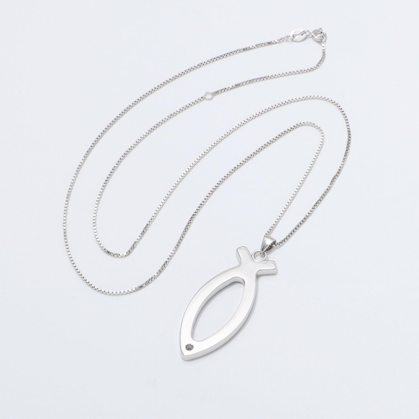 925 Sterling Silver Ichthus Fish Necklace Large