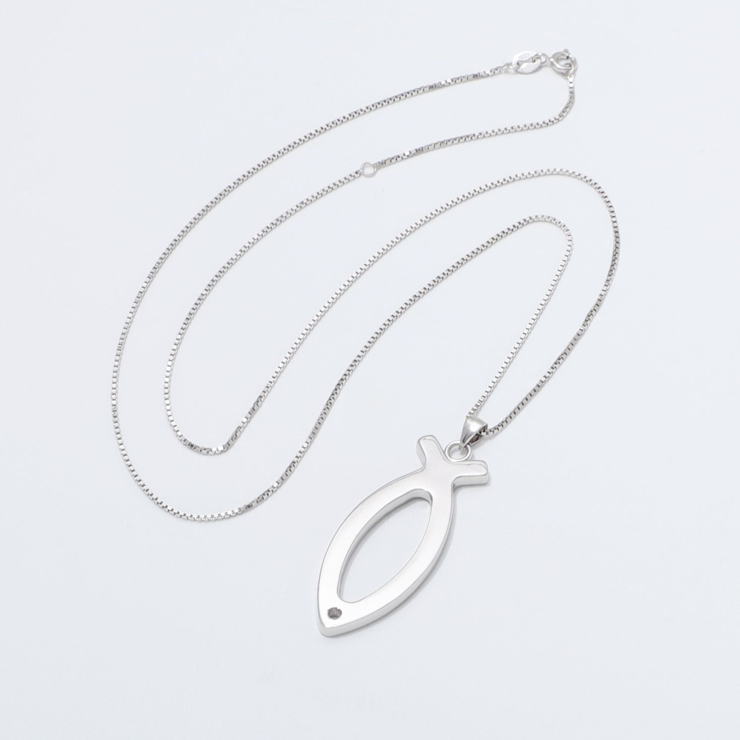 925 Sterling Silver Ichthus Fish Necklace Large