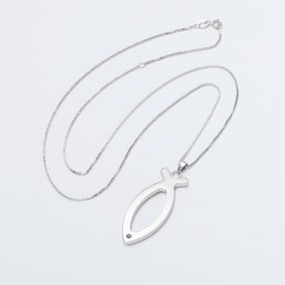 925 Sterling Silver Ichthus Fish Necklace Large