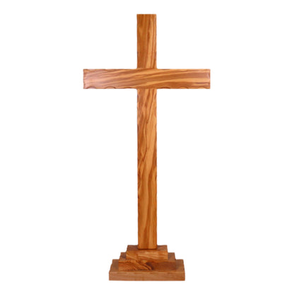 Large Olive Wood Altar Cross With Stand