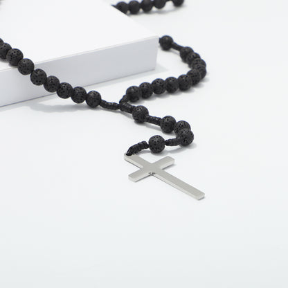 Lava Stone Prayer Rosary Cross Close Up