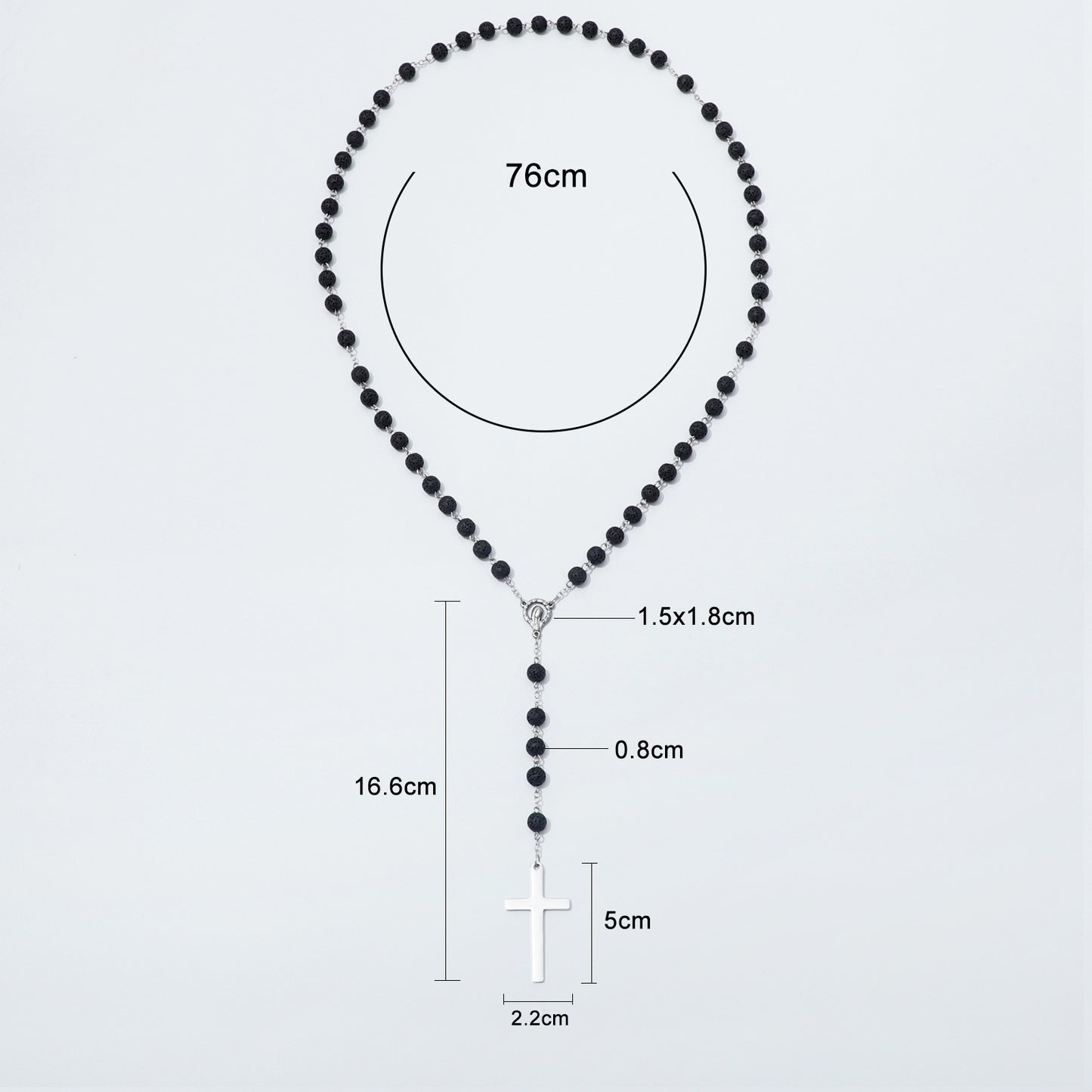 Lava Stone Rosary Necklace Measurements