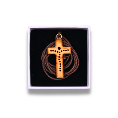 Life Olive Wood Cross Necklace In Gift Box
