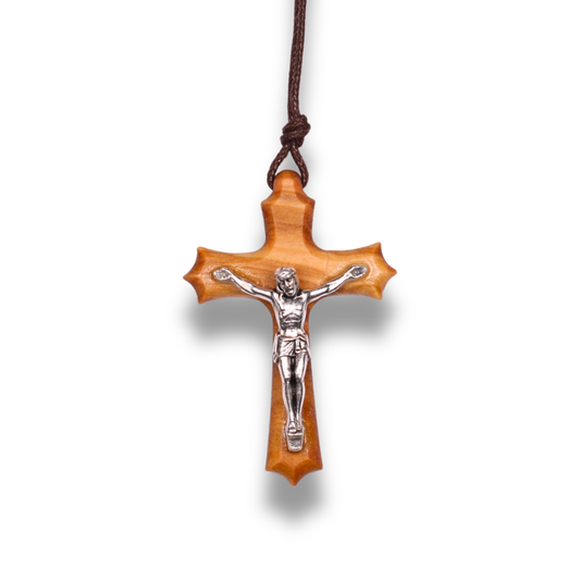 Lilium Crucifix Olive Wood Necklace