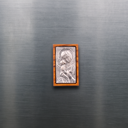Mary & Child Olive Wood Magnet On Fridge