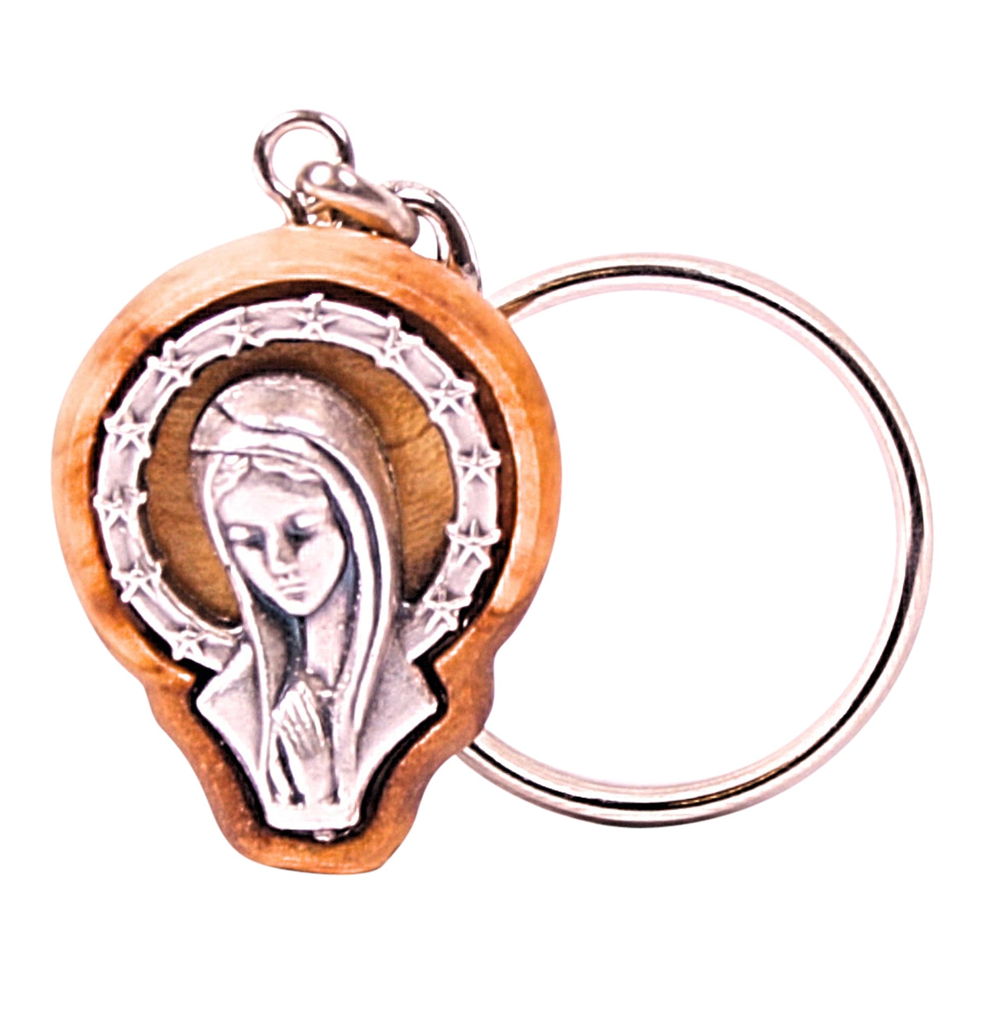 Mary of Nazareth Olive Wood Keychain Close Up
