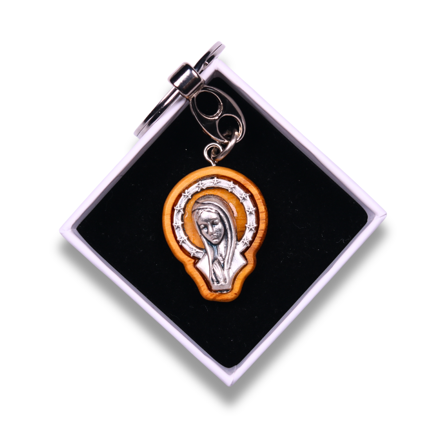 Mary of Nazareth Olive Wood Keychain In Gift Box
