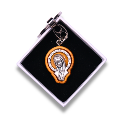 Mary of Nazareth Olive Wood Keychain In Gift Box
