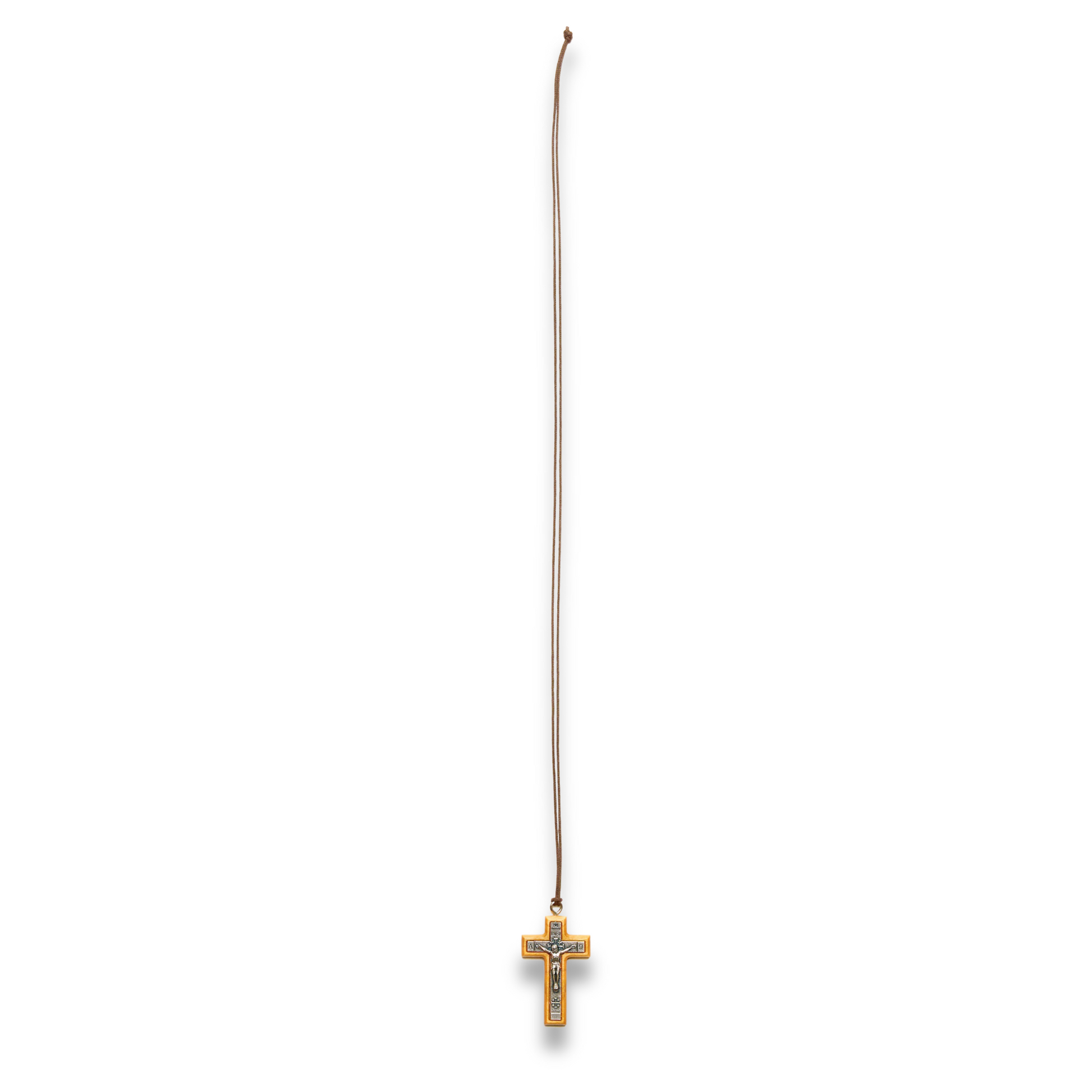 Crucifix necklace on a white background